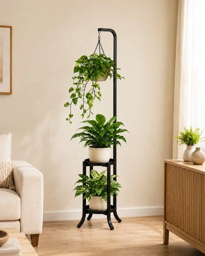 Bamworld Hanging Plant Stand Indoor Corner Tall Plant Shelf Outdoor Black