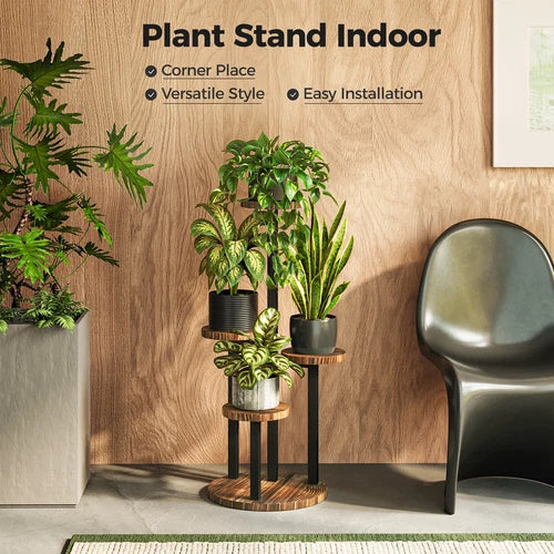 Bamworld Plant Tables Indoor Corner Plant Stand Tall Metal Wood Plant Shelf