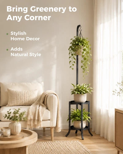 Bamworld Hanging Plant Stand Indoor Corner Tall Plant Shelf Outdoor Black