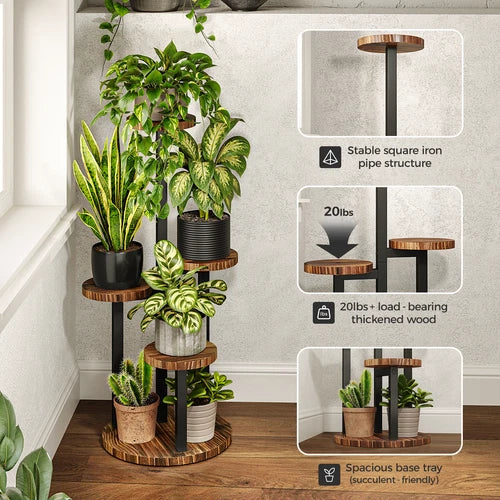 Bamworld Plant Tables Indoor Corner Plant Stand Tall Metal Wood Plant Shelf