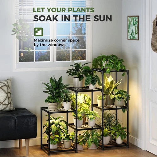 Bamworld Metal Plant Stand with Grow Light Plant Shelf Ladder Plant Holder