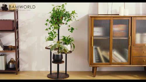 Bamworld Plant Tables Indoor Corner Plant Stand Tall Metal Wood Plant Shelf
