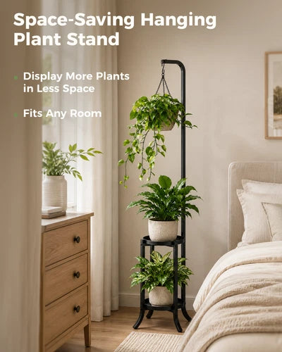 Bamworld Hanging Plant Stand Indoor Corner Tall Plant Shelf Outdoor Black