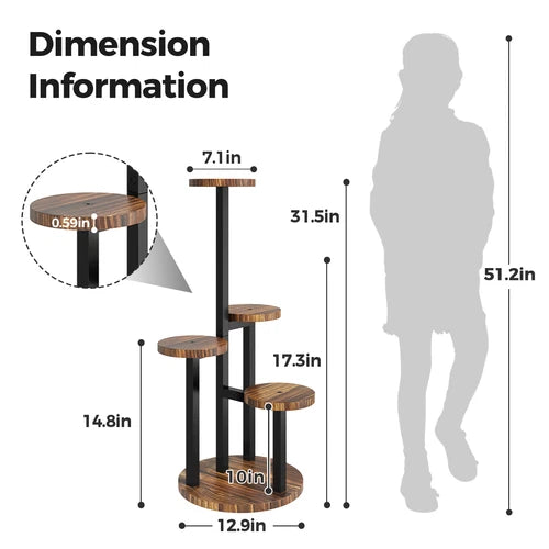 Bamworld Plant Tables Indoor Corner Plant Stand Tall Metal Wood Plant Shelf