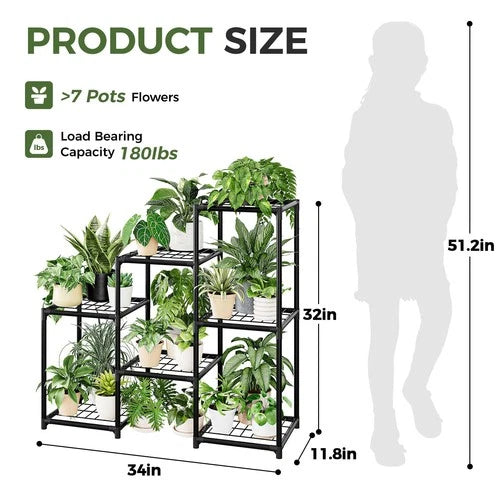 Bamworld Metal Plant Stand with Grow Light Plant Shelf Ladder Plant Holder