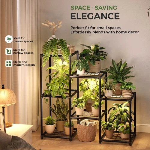 Bamworld Metal Plant Stand with Grow Light Plant Shelf Ladder Plant Holder