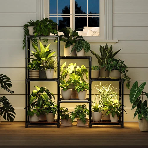 Bamworld Metal Plant Stand with Grow Light Plant Shelf Ladder Plant Holder
